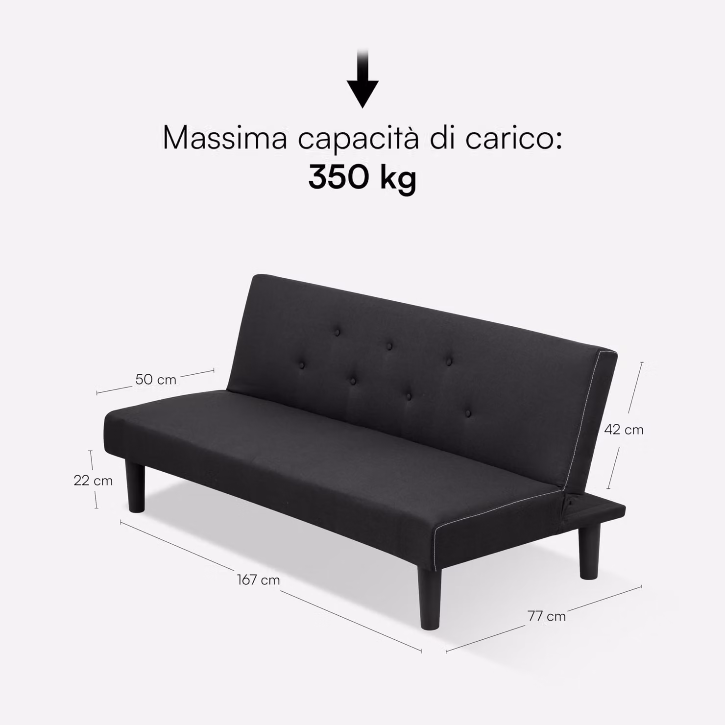 Divano letto - Divano trasformabile - Letto a scomparsa - Divano - Letto per ospiti - Divano a tre posti, rivestito in tessuto