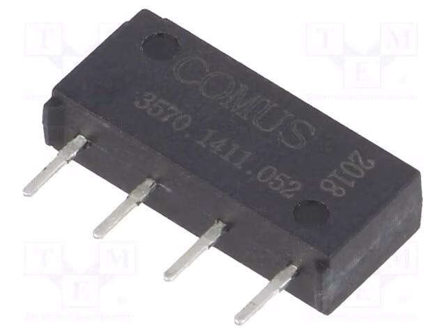 1x Relè: Contatto Reed, 500mA max., 200VDC. Bobina: 5VDC, 10W. Montaggio su circuito stampato. Codice: 3570.1411.052. Produttore: Elektromagnet