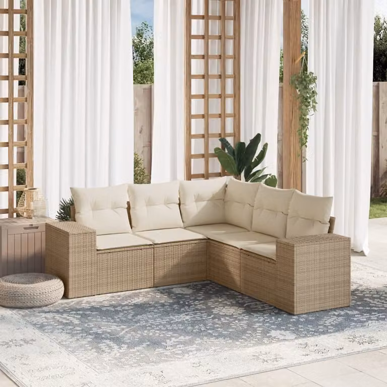 vidaXL Set Divano da Giardino a L con Cuscini Beige e Struttura in Metallo e Polyrattan