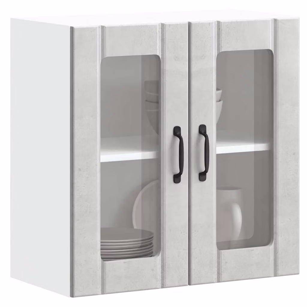 Pensile da cucina moderno vidaXL con ante in vetro e ripiani interni, colore grigio, L: 60 cm, H: 60 cm, P: 31 cm