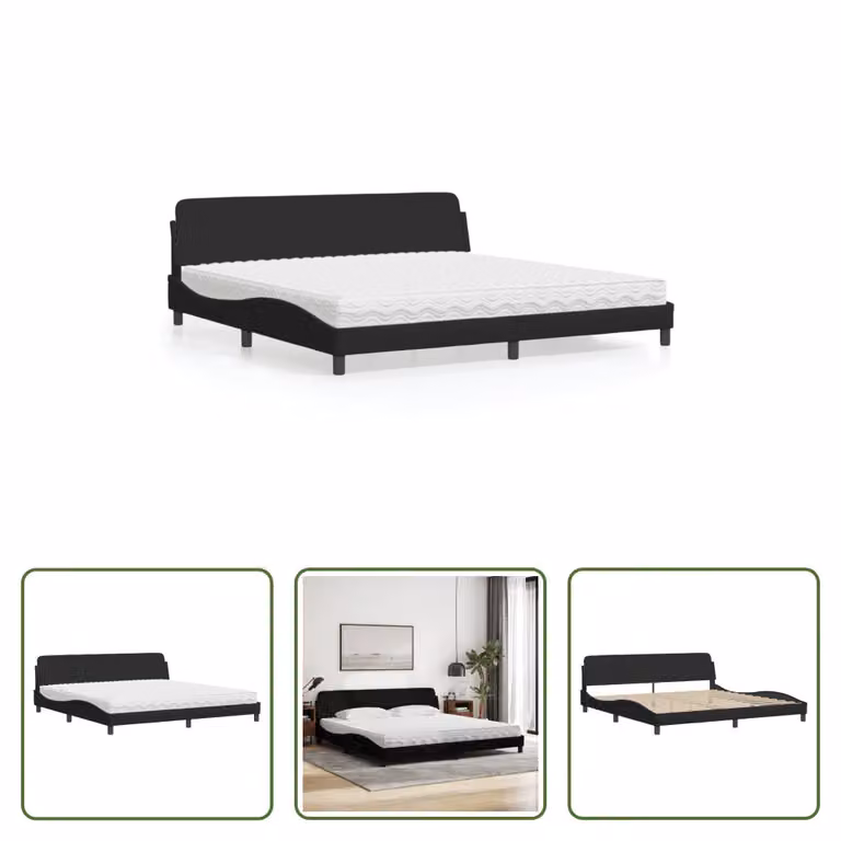 The Living Store Letto con materasso nero 200x200 cm in tessuto