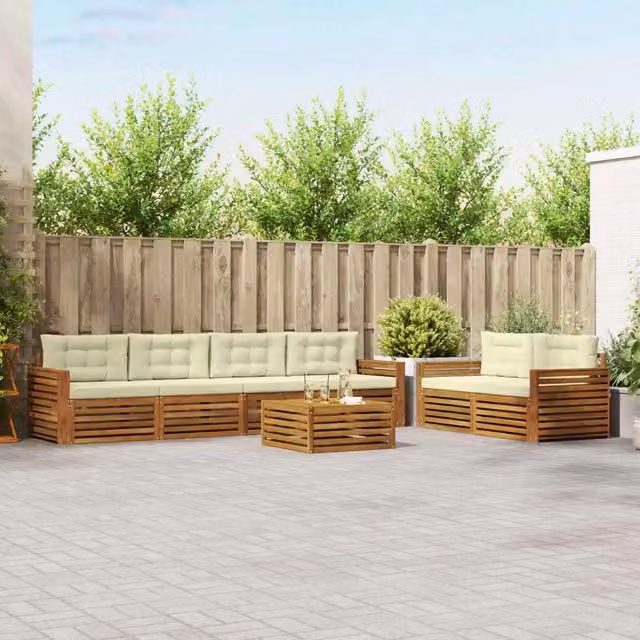 Set di divani da esterno 7 pz Naturale e Crema 3373065