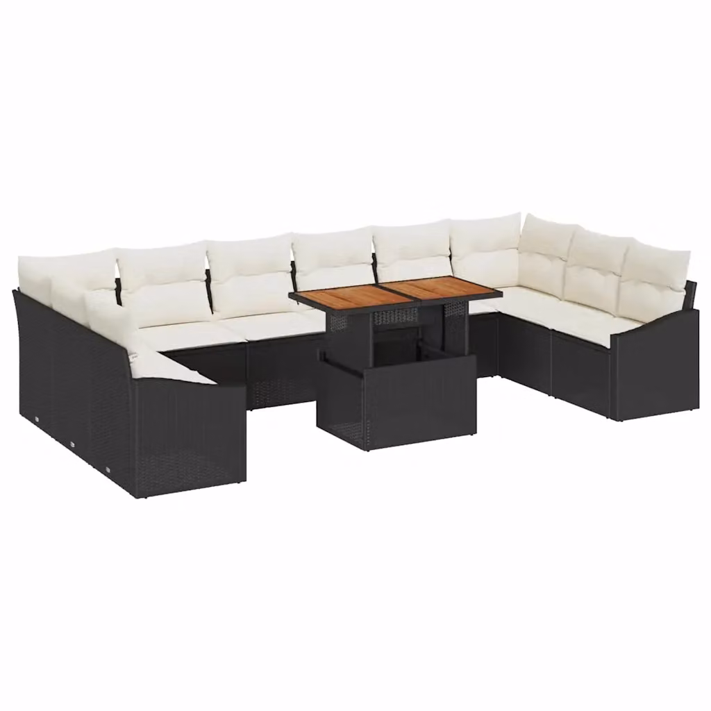 Set da pranzo da giardino moderno vidaXL in rattan e legno con altezza regolabile, nero e beige – 2