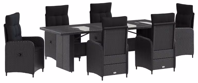 Set da tavolo da esterno, 7 pezzi, in rattan sintetico nero