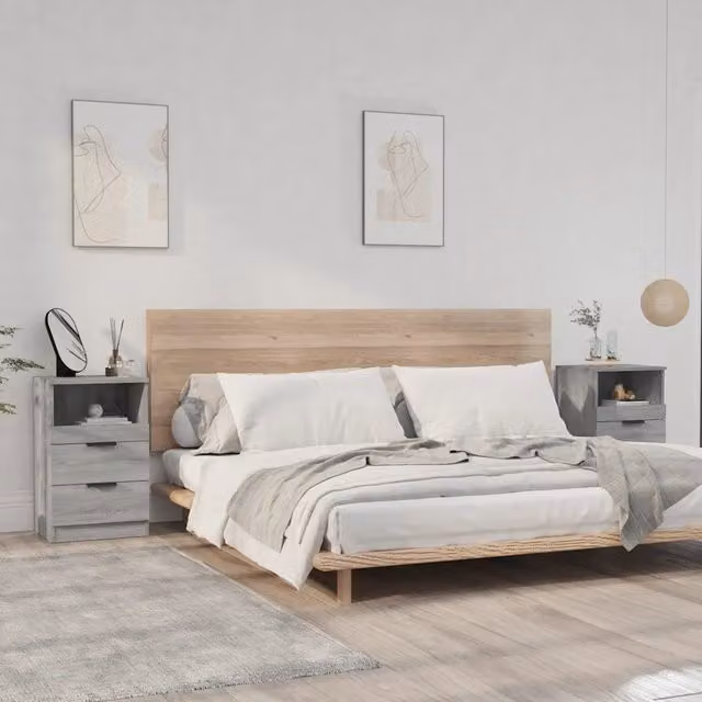 Set di 2 comodini sospesi vidaXL in legno color grigio opaco per camera da letto – 1