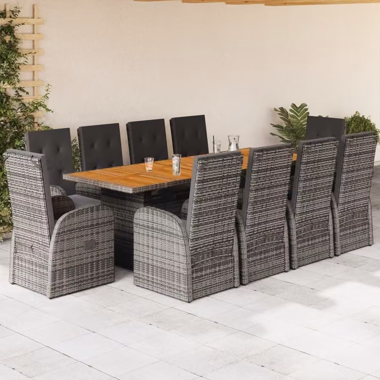 Maison Exclusive - Set da pranzo da giardino 11 pezzi con cuscini in polyrattan grigio