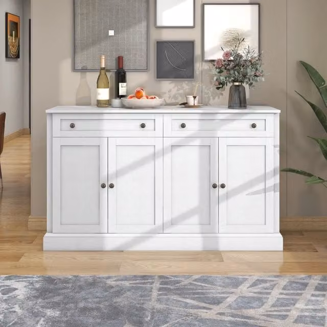 Sideboard moderno Zephmum con 4 ante e 2 cassetti bianco opaco L: 150 cm, P: 40 cm, H: 86 cm