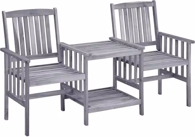 Set di sedie da giardino e tavolino rettangolare in legno di acacia massello grigio con stile rustico