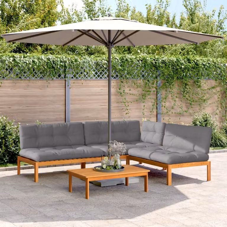vidaXL Set Divani Pallet Giardino 4pz Cuscini Legno Massello Acacia