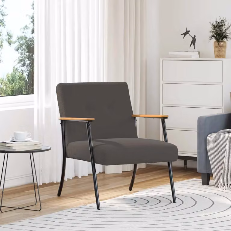 Poltrona moderna vidaXL in tessuto grigio con braccioli per soggiorno e camera da letto