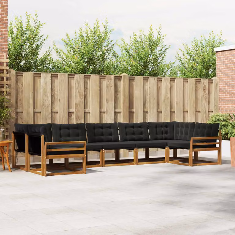 Set di divani da esterno vidaXL 7 pz in legno di acacia e textilene, colore marrone e nero