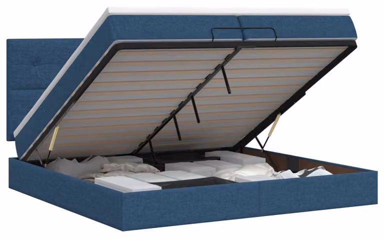 Divano letto ottomano con materasso e poggiatesta, colore blu, dimensioni 200 x 200 cm, rivestito in tessuto