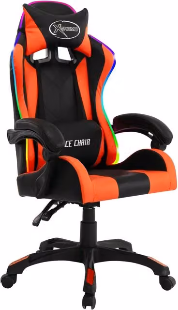 Sedia da Gaming vidaXL con Luci LED RGB, Arancione e Nera in Similpelle con Poggiatesta e Ruote – 1