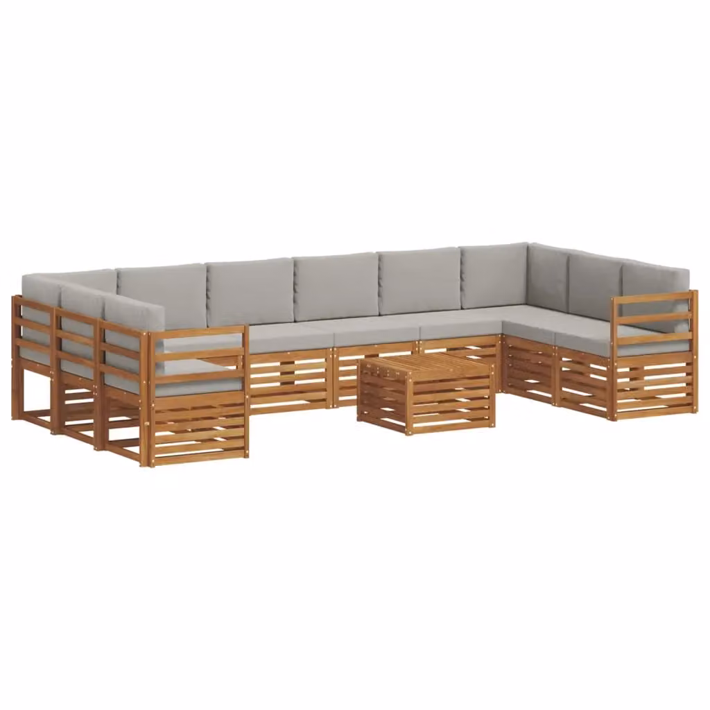 Set di 11 divani da esterno moderni vidaXL in legno di acacia con cuscini grigi per giardino e terrazza – 2