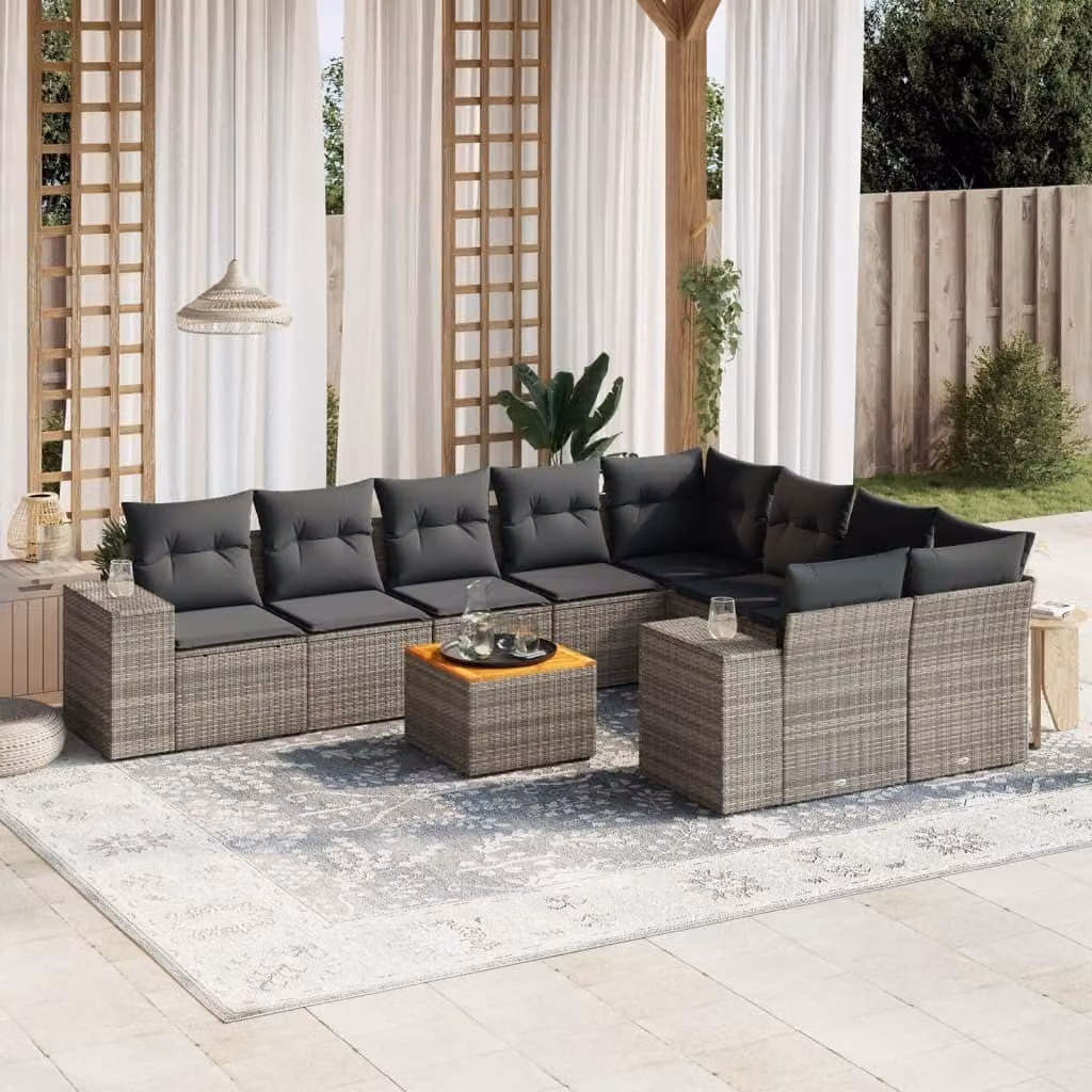 Maison Exclusive - Set Divano da Giardino 10 pz con Cuscini Grigio in Polyrattan