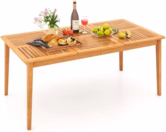 Tavolo da pranzo esterno in legno di acacia per 6 persone, Tavolo da picnic per patio e giardino