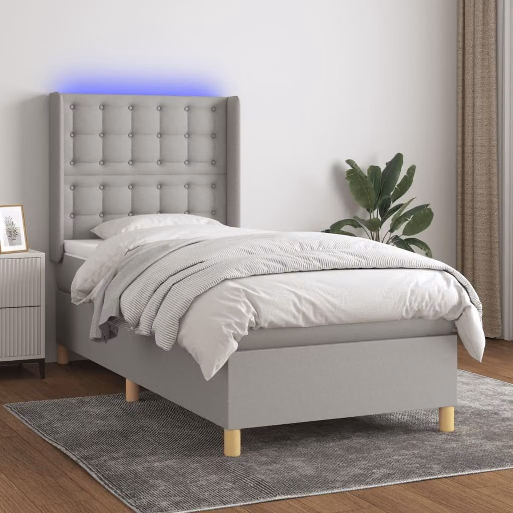 Maison Exclusive - Letto a Molle Materasso e LED Grigio Chiaro 90x200 cm Tessuto