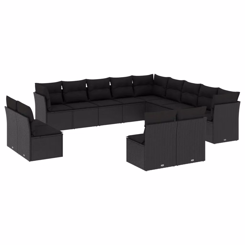 Set di Divani da Giardino Moderno VIDAXL in Polyrattan Nero con 13 Cuscini – 2