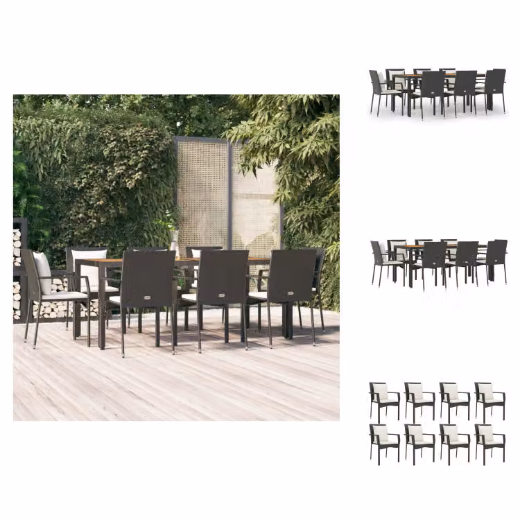vidaXL set da pranzo da giardino 9 pezzi con cuscini in poly rattan nero - Set di mobili da giardino