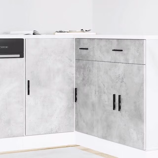 Mobile Base Lavello "Lyon"-Armadietto da bagno Grigio Cemento in Legno Multistrato