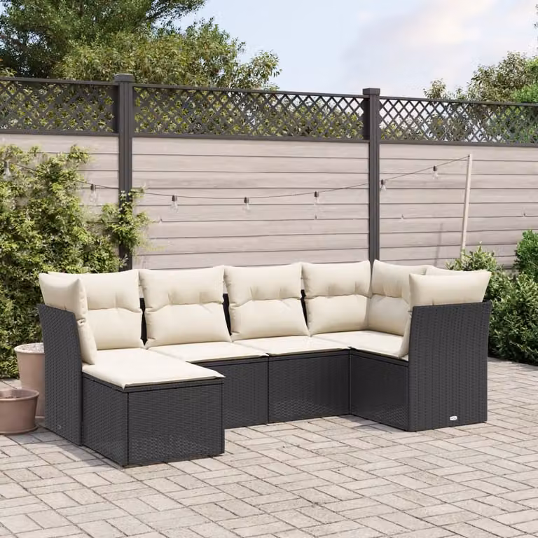 Set Divano da Giardino vidaXL 6 pz a L con Cuscini, Polyrattan e Metallo, Nero e Bianco