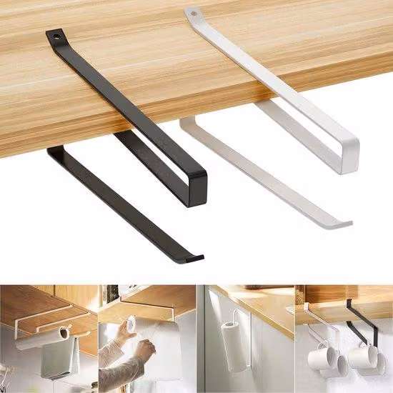 Portaoggetti da cucina con 2 supporti girevoli, supporto da parete autoadesivo, portasciugamani da cucina per bagno e WC