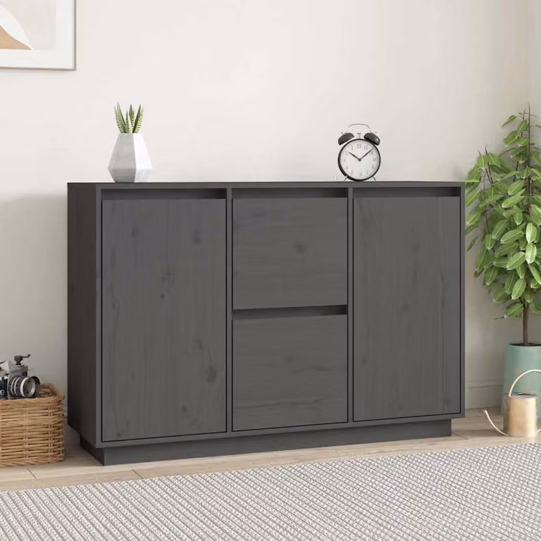 Credenza vidaXL in legno massello di pino grigio, stile rustico, L 111 cm x P 34 cm x H 75 cm