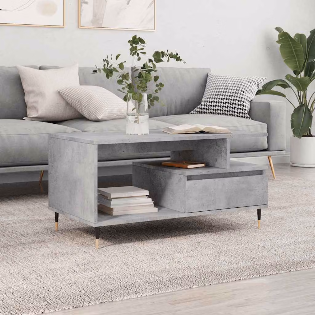 vidaXL Tavolino da salotto moderno in legno e metallo, colore grigio, L: 90 cm, P: 49 cm, H: 45 cm