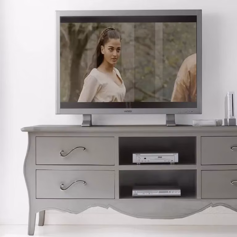 Porta TV in legno stile shabby chic Mobili 2G colore tortora e madreperla L: 182 cm, P: 50 cm, H: 61 cm