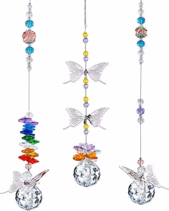 Lampada a sospensione con cristalli arcobaleno, motivo a prismi di vetro, accessorio colorato per la casa, 3 pezzi