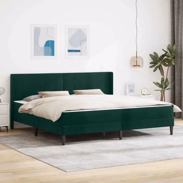 Letto moderno con materasso vidaXL in velluto verde con struttura imbottita L: 180 cm, P: 200 cm, H: 102 cm