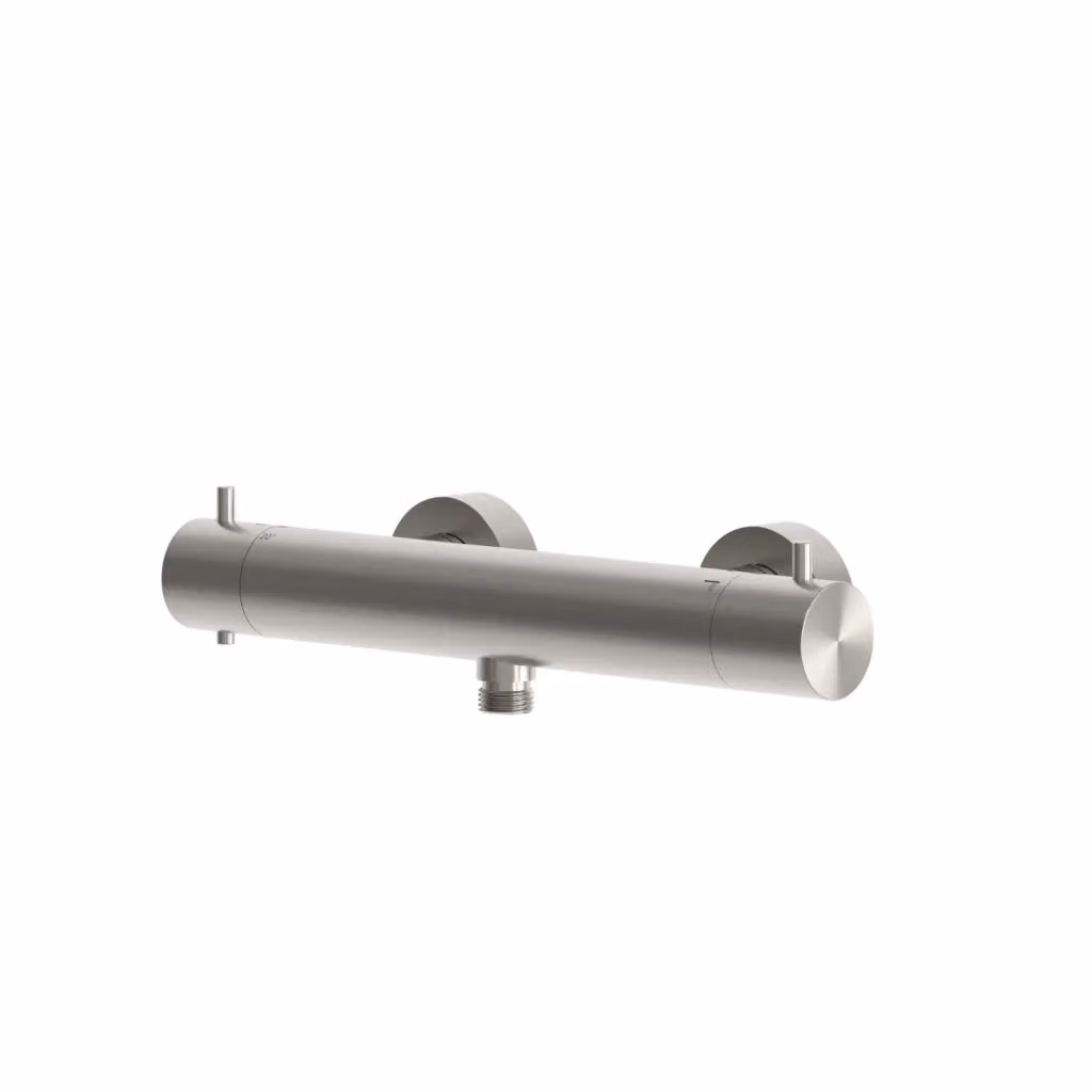Miscelatore termostatico per doccia a muro SINED modello LEVANTE in acciaio inox satinato 316L colore argento con 1 uscita acqua e funzione safety stop – 2