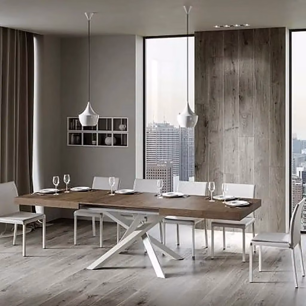 Tavolo allungabile Volantis Itamoby moderno con piano in MDF laminato marrone e gambe in metallo bianco L: 180-440 cm, P: 90 cm – 2