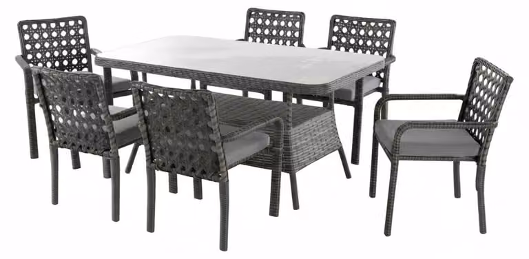 Set da terrazza con sedia e tavolo, grigio, stile moderno, struttura in metallo, seduta morbida