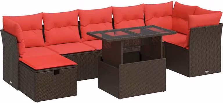 Set Divani da Giardino con Cuscini 8 pz Marrone Polyrattan