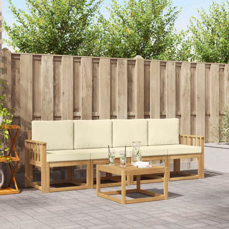 Set di divani da esterno vidaXL in legno di acacia con cuscini, colore bianco e beige