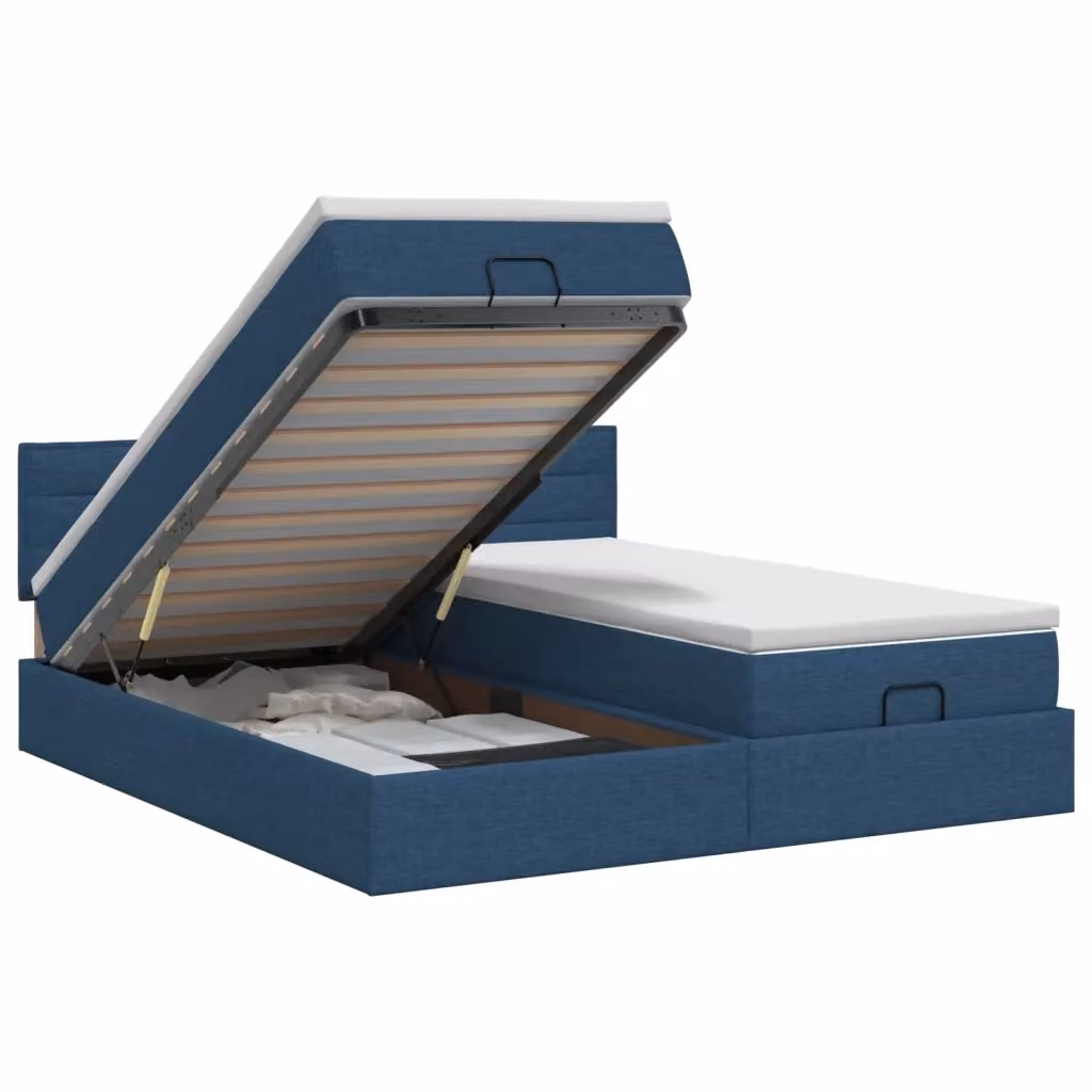 Letto ottomano con materasso ibrido e contenitore a sollevamento vidaXL, colore blu e bianco, L/P/H: 180 x 200 x 88 cm – 2