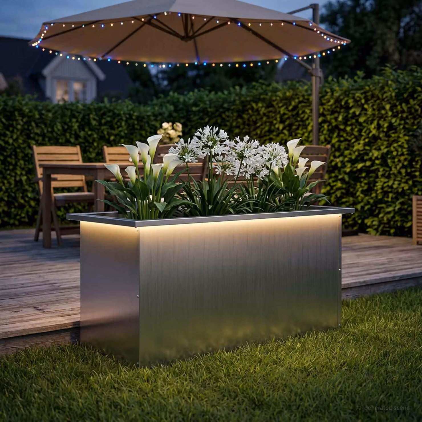 Fioriera da giardino con LED vidaXL in acciaio zincato Argento L: 80 cm, P: 40 cm, H: 40 cm