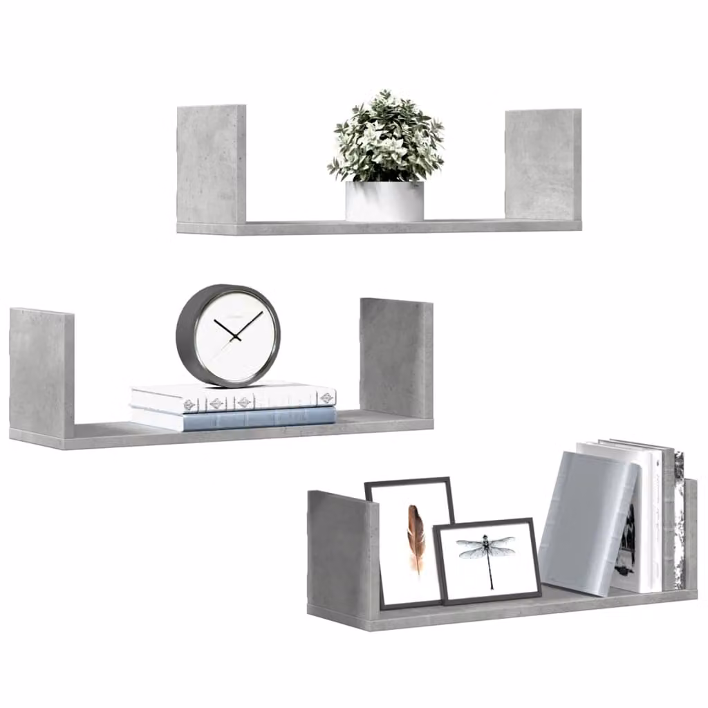 Set di 2 mensole a muro vidaXL in MDF, colore grigio cemento, L 58 x P 18 x H 18 cm