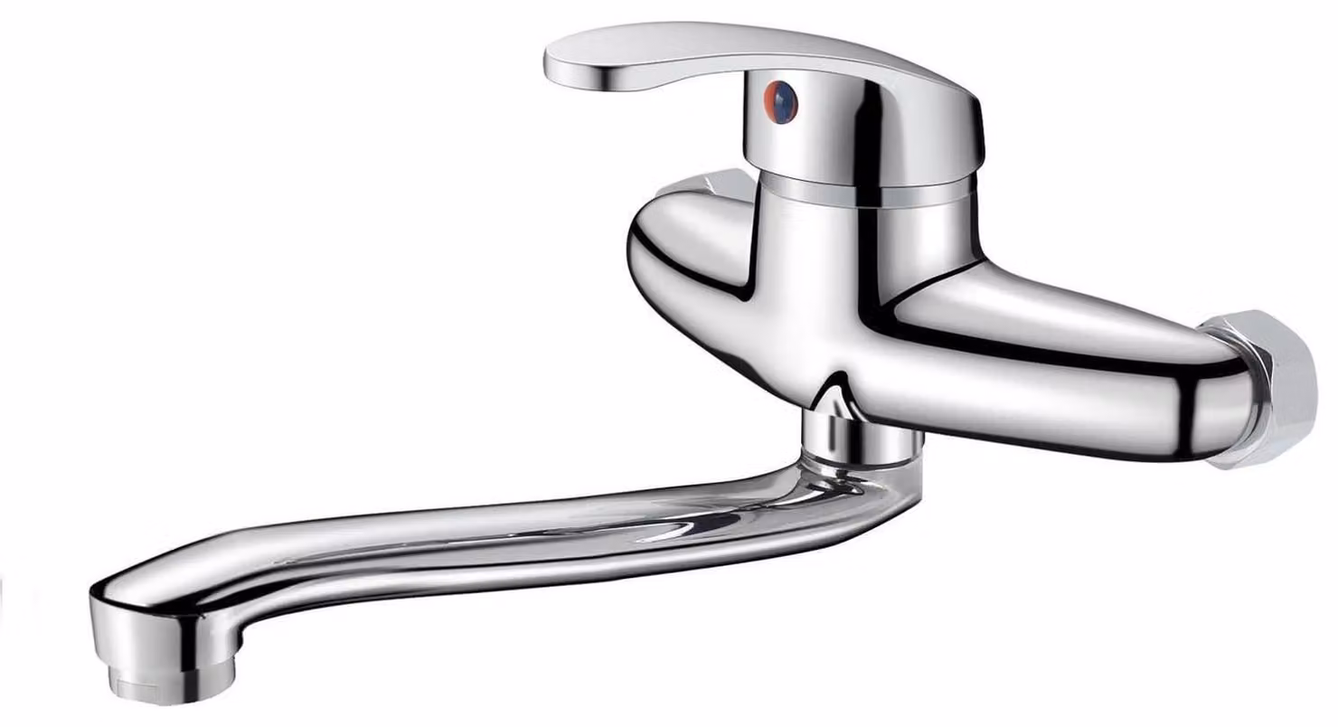 Rubinetto da parete, orientabile a 360°, colore argento, altezza del beccuccio 25 cm