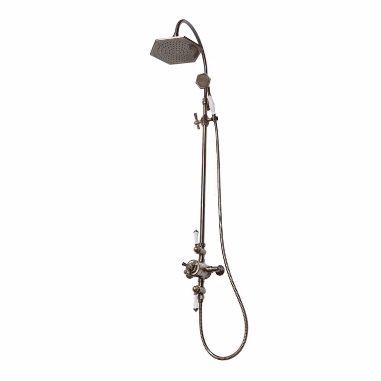 Colonna Doccia Art Deco con Miscelatore Termostatico Esposto (2 vie) - Bronzo Spazzolato - Earlham