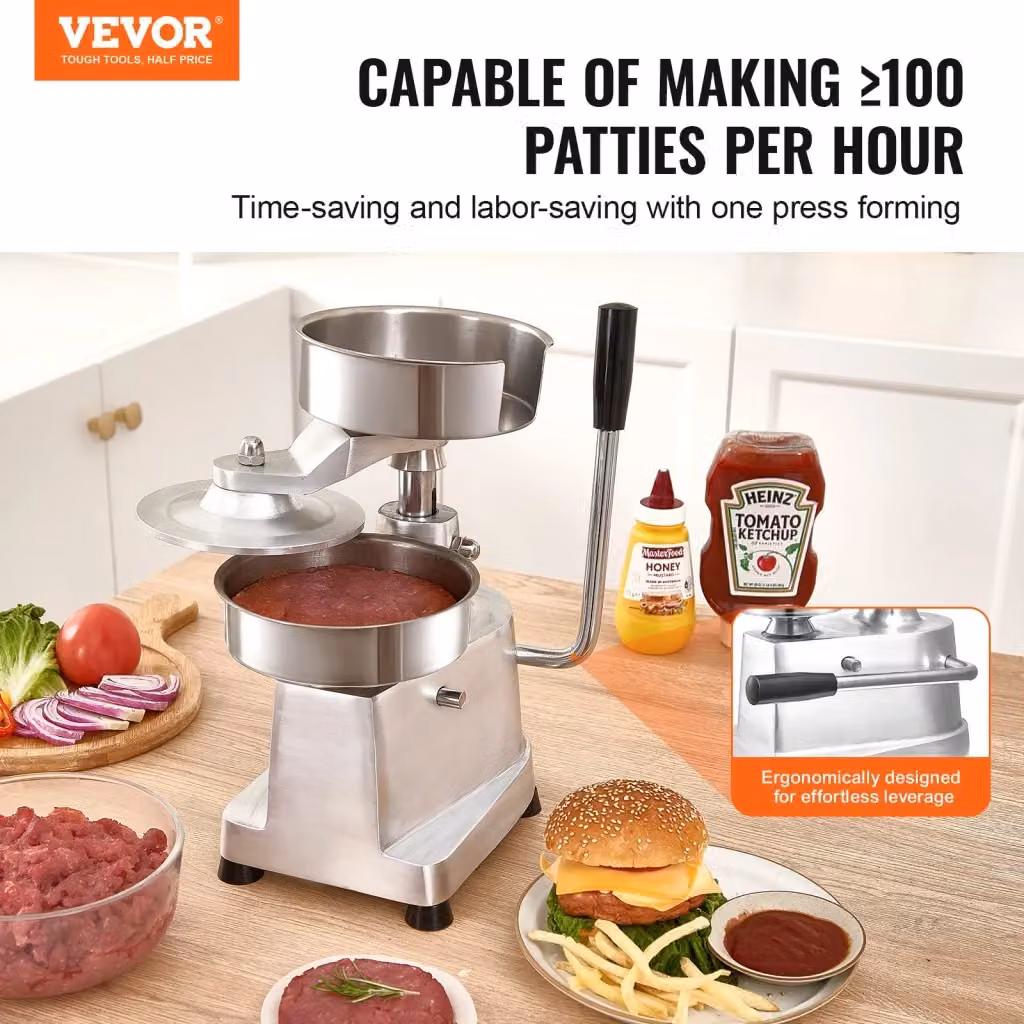 Pressa per Hamburger Manuale Vevor in Acciaio Inox SUS304 Argento con 1000 Fogli di Carta, Diametro 150 mm – 2