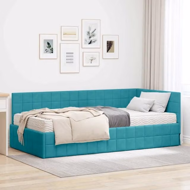 Struttura Letto Angolare con Materasso 2 pz-Giroletto con materasso Turchese Velluto 111275