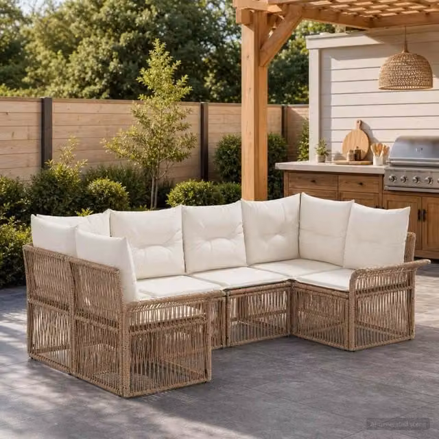 Set Divano da Giardino 6 pz 6-Numero di posti Beige polyrattan 3434928