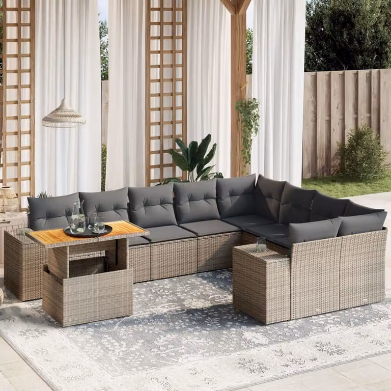 Maison Exclusive - Set Divano da Giardino 10 pz con Cuscini Grigio in Polyrattan