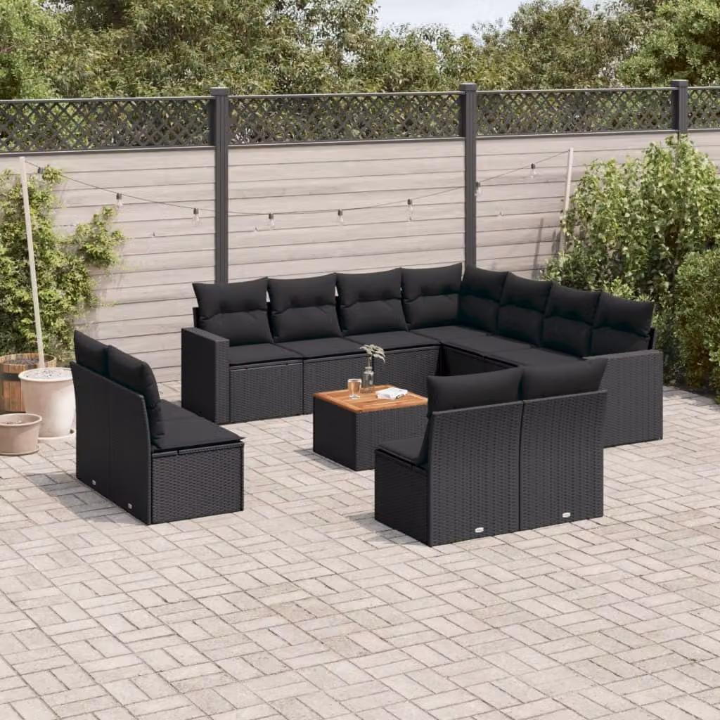 Maison Exclusive - Set Divani da Giardino 12 pz con Cuscini Nero in Polyrattan