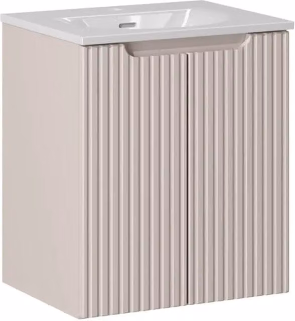 Insieme VANO cachemire e bianco 50cm: mobile sottolavabo con ante a scanalature verticali + lavabo incassato bianco