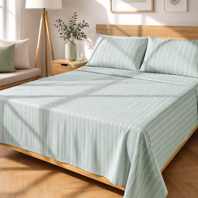 Completo letto matrimoniale KASANOVA a righe verde in cotone, 180x200 cm