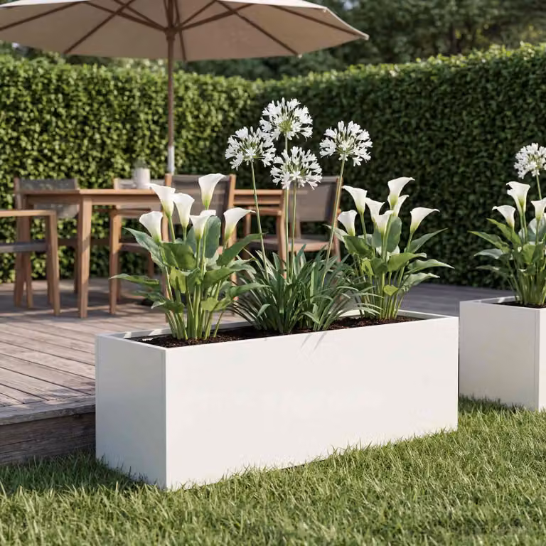 vidaXL Vaso da giardino in metallo Bianco L: 40 cm, P: 20 cm, H: 20 cm