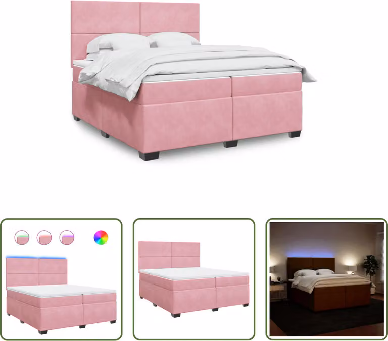 The Living Store Letto a molle con materasso Rosa 200x200 cm Velluto